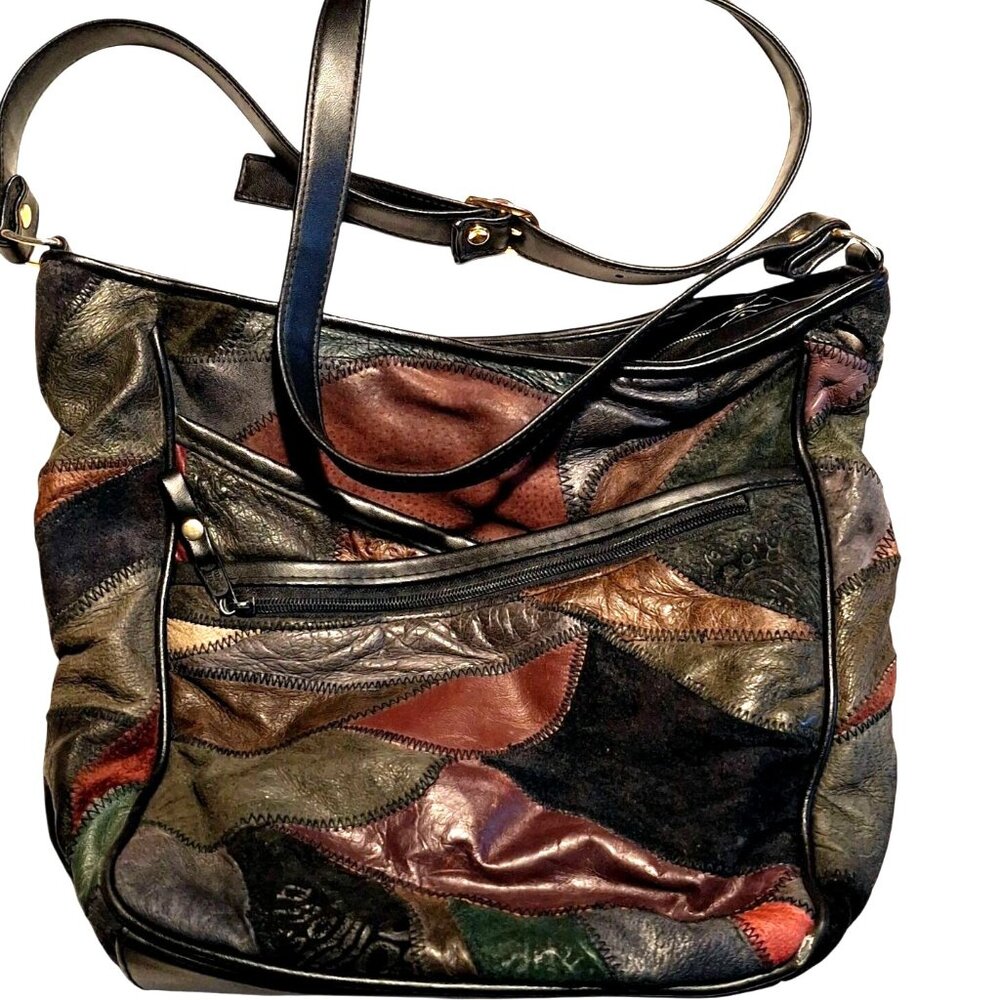 Patchwork Leather Shoulder Bag Multicolor Boho Ar… - image 1